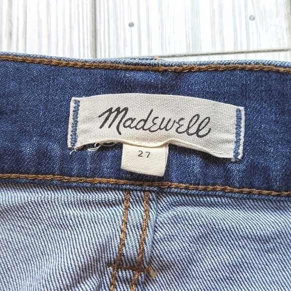 Madewell McCarren Pieced Two Tone Denim Skirt in Distressed Dark Blue Size 27 - Picture 8 of 12